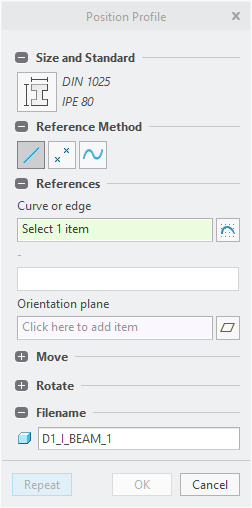 Funktion im Profile Dialog zur Erzeugung von Referenzen