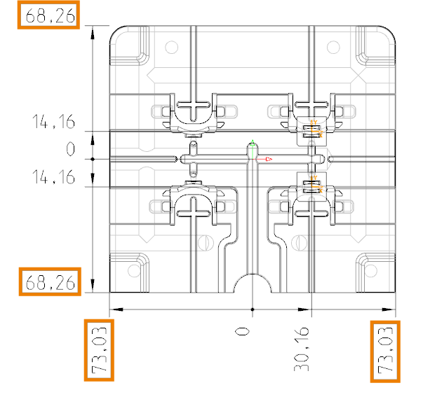 Darstellung der Werkstückabmessungen aufm dem Positionsblatt der Elektroden als Ordinatenbemaßung